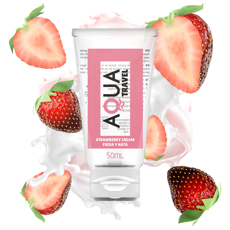 AQUA TRAVEL - LUBRIFICANTE À BASE DE ÁGUA SABOR CREME DE MORANGO - 50 ML