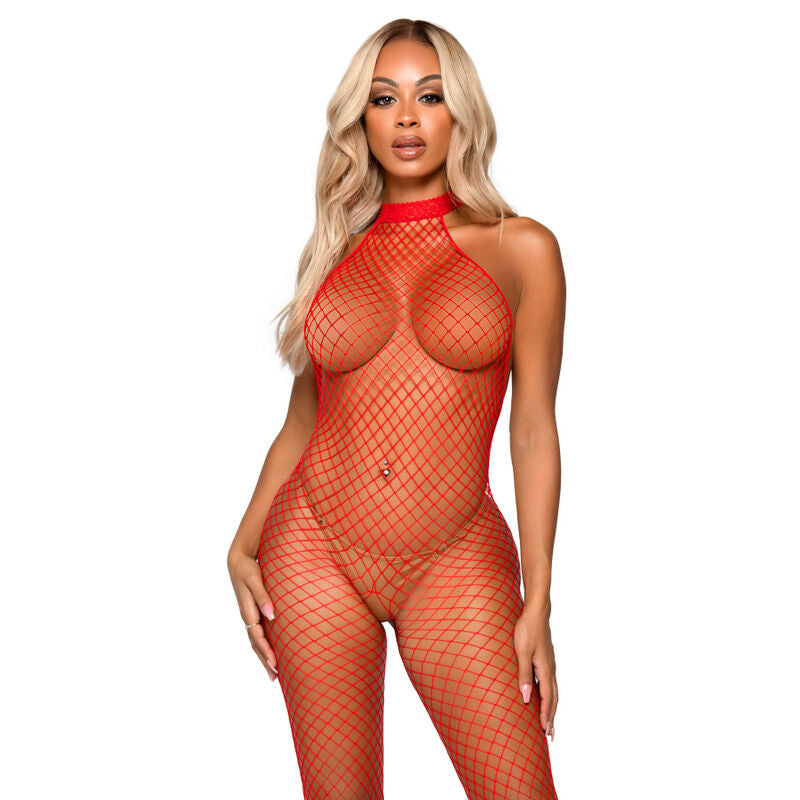 LEG AVENUE - BODYSTOCKING FRÍVOLO - GOLA NADADOR TAMANHO ÚNICO VERMELHO