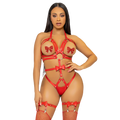 LEG AVENUE - KINK - BODY DE PELUCHE COM ARREIOS CRAVEJADOS E ARGOLA EM "O" TAMANHO M - VERMELHO