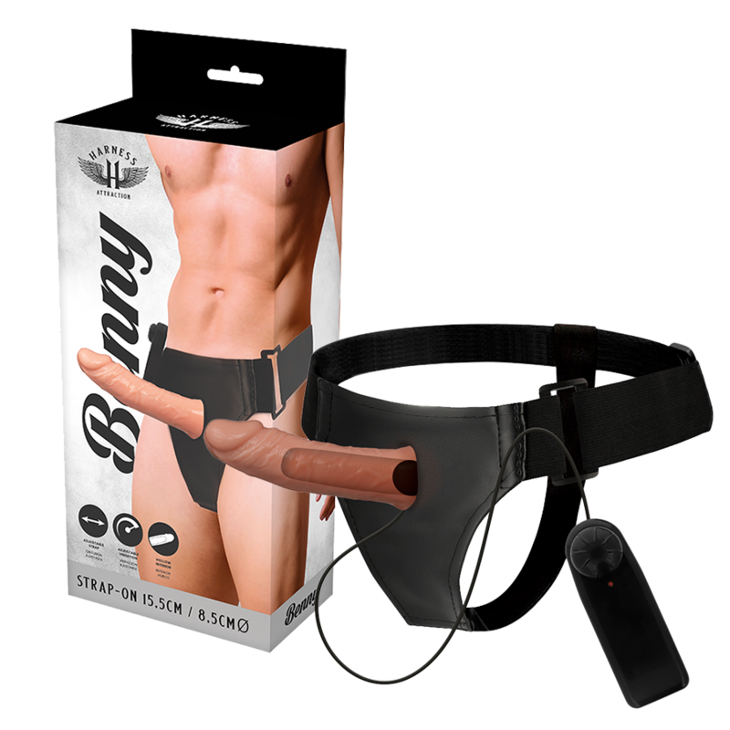ARNÊS ATRAÇÃO – RNES OCO BENNY COM VIBRADOR 15 CM – Ø 4.5 CM