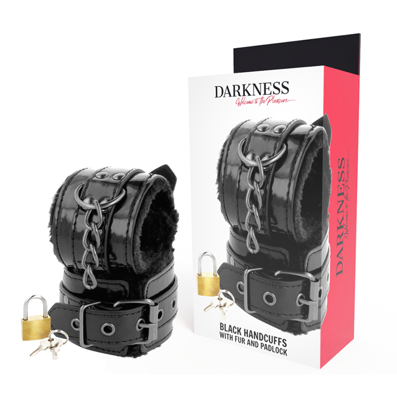 DARKNESS - ALGEMAS AJUSTÁVEIS EM COURO PRETO COM CADEADOS