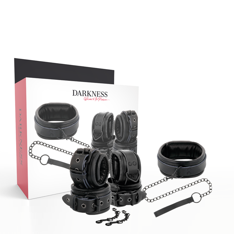 DARKNESS - ALGEMAS E COLEIRA EM COURO PRETO