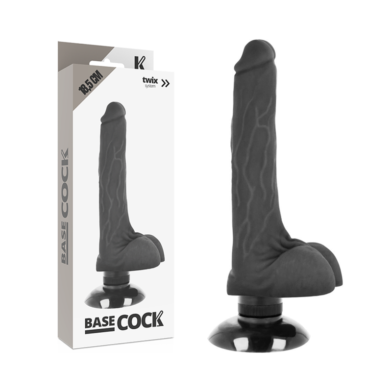 BASECOCK - VIBRADOR REALISTA 2 EM 1 PRETO 18,5 CM -O- 4 CM