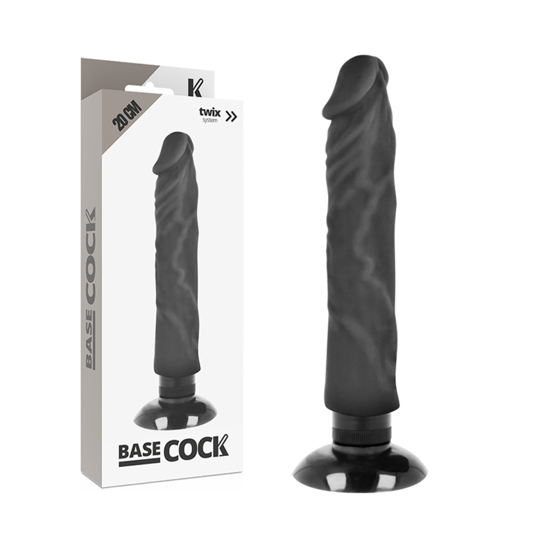 BASECOCK - VIBRADOR REALISTA 2 EM 1 PRETO 20 CM -Ø- 4 CM
