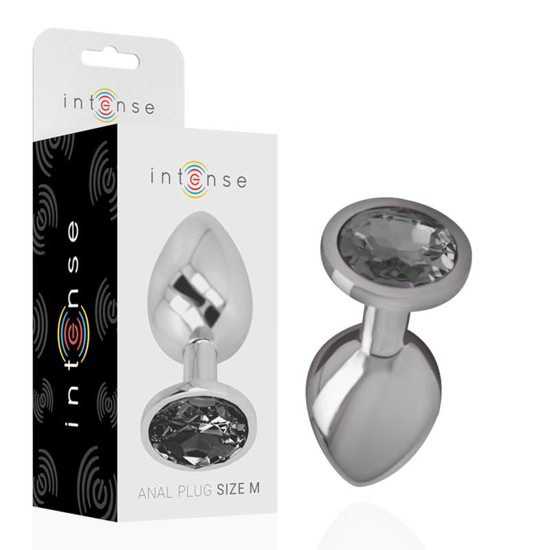 INTENSO - PLUG ANAL EM METAL ALUMÍNIO COM VIDRO PRETO TAMANHO M
