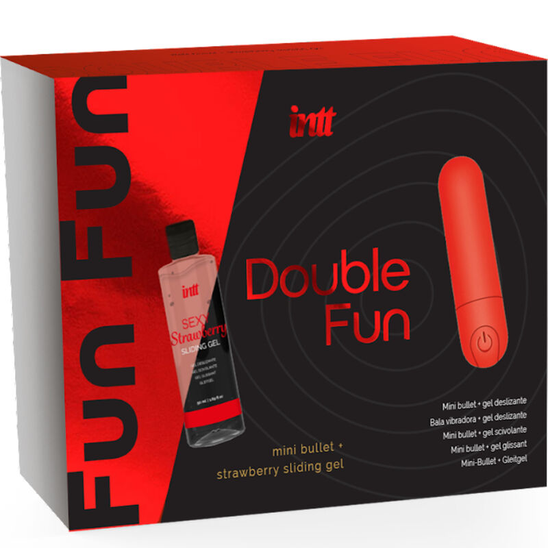 INTT RELEASES - KIT DOUBLE FUN COM VIBRADOR BULLET E GEL DE MASSAGEM DE MORANGO