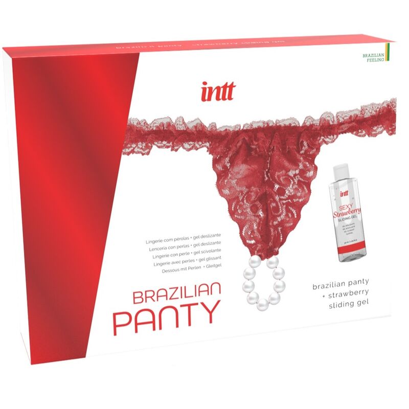 INTT LANÇAMENTOS - CUECA BRASILEIRA VERMELHA COM PÉROLAS E GEL LUBRIFICANTE 50 ML