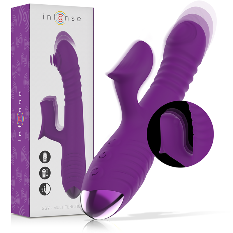 INTENSE - VIBRADOR RECARREGÁVEL MULTIFUNÇÕES IGGY UP & DOWN COM ESTIMULADOR CLITORIANO ROXO