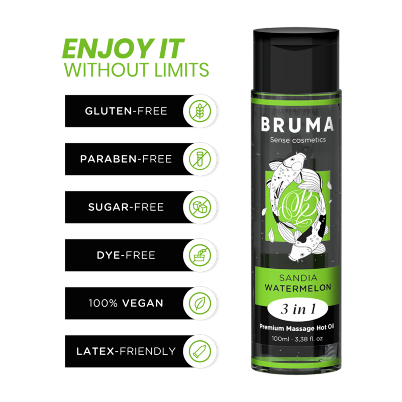 BRUMA - ÓLEO DE MASSAGEM PREMIUM EFEITO AQUECIMENTO SABOR MELANCIA 3 EM 1 - 100 ML