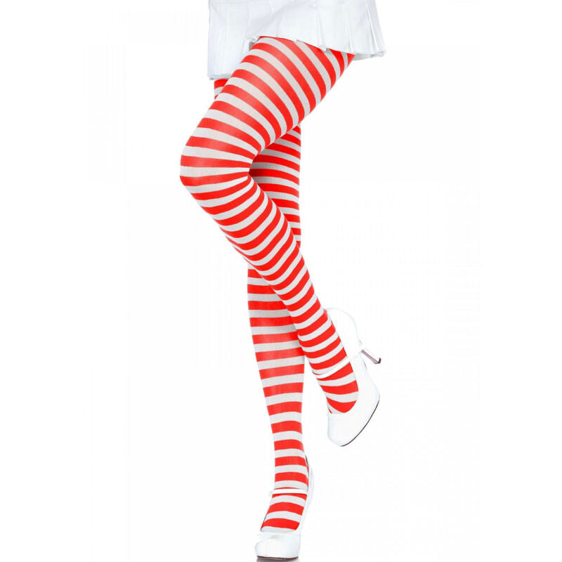 LEG AVENUE - COLLANTS À RISCAS BRANCOS/VERMELHOS