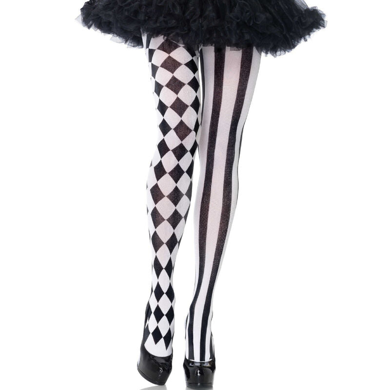 LEG AVENUE - COLLANTS DE ARLEQUIM PRETO/BRANCO