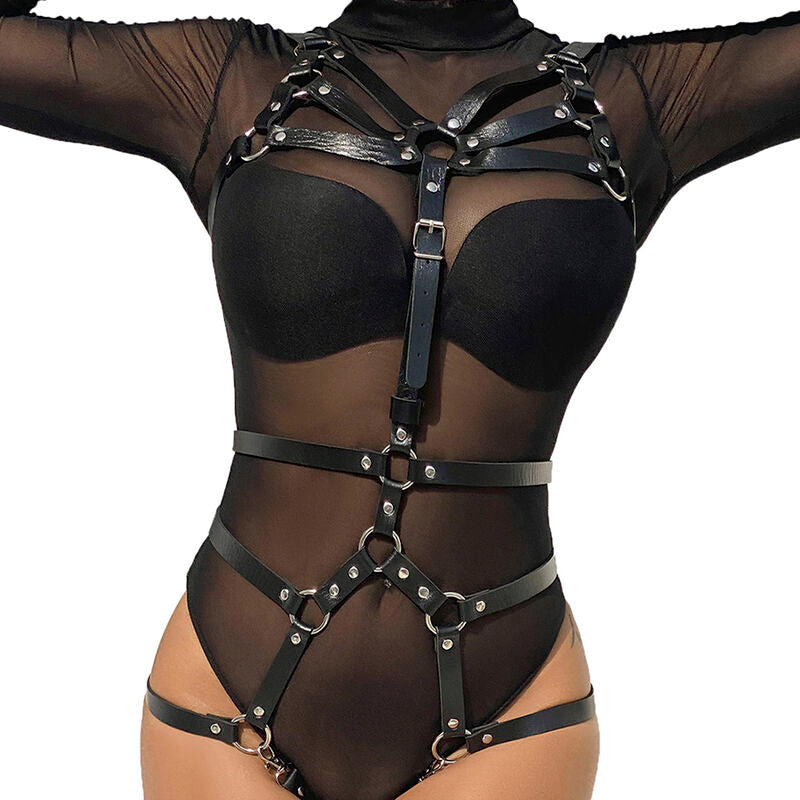 SUBBLIME - ARNÊS DE CORPO EM COURO PRETO, ALÇAS AJUSTÁVEIS, TAMANHO ÚNICO