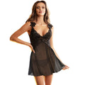 SUBBLIME - TECIDO TULE BABYDOLL COM RENDA E DETALHE DE FLOR PRETO S/M