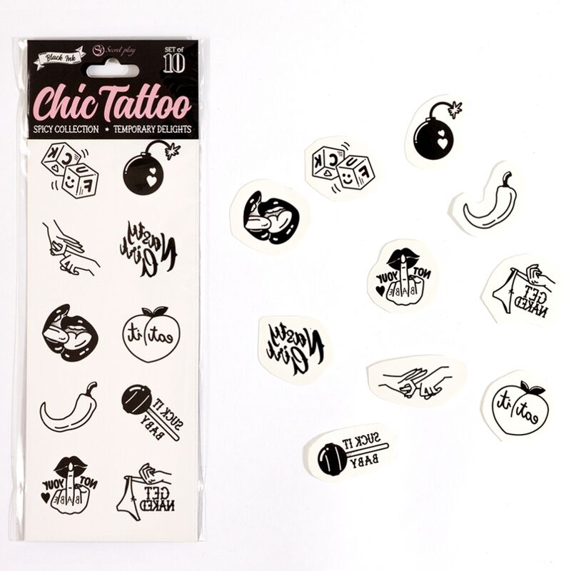 SECRET PLAY - PACOTE DE 10 TATUAGENS TEMPORÁRIAS SPICY COLLECTION