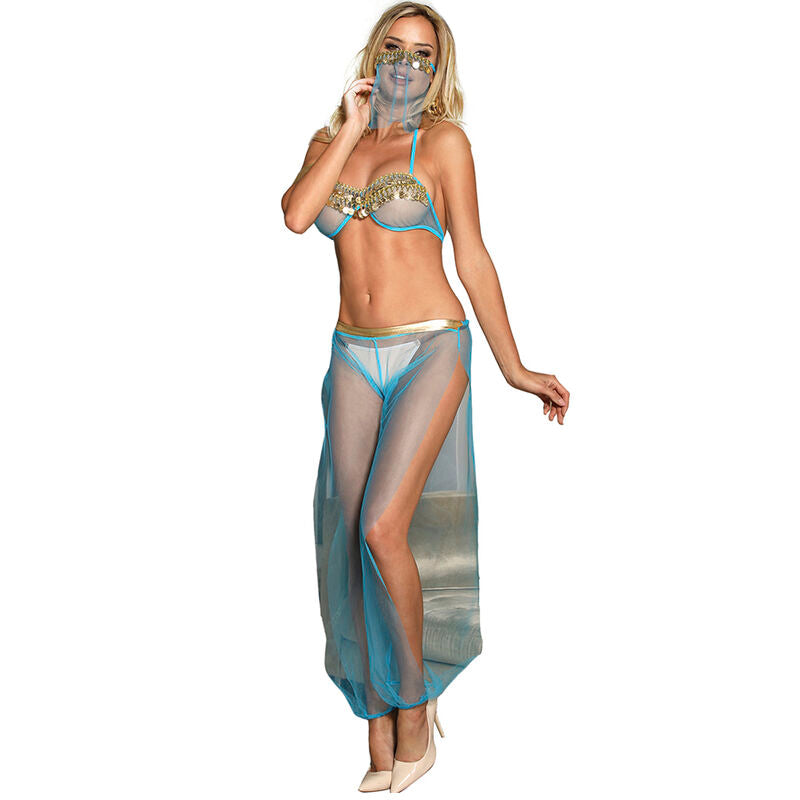 SUBBLIME - CONJUNTO DE LINGERIE AZUL ESTILO INDIANO L/XL