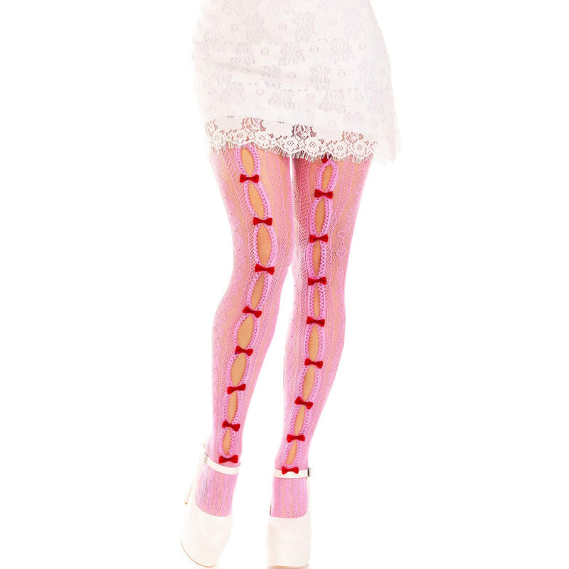 LEG AVENUE - MEIAS COM ABERTURAS DE CORAÇÃO E LAÇOS ROSA