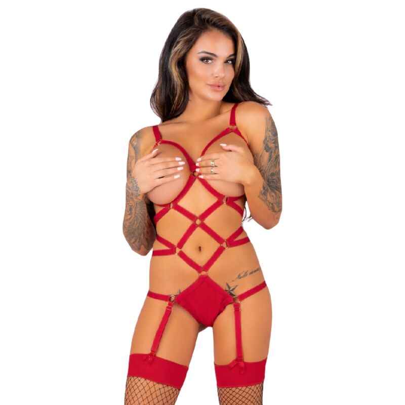 LIVCO CORSETTI FASHION - THIARA LC 20213 CONJUNTO DE CORPO + CUECA VERMELHO S/M