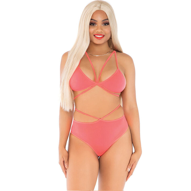 LEG AVENUE - TOP E CUECAS CORAL COM ALÇAS