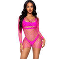LEG AVENUE - VESTIDO DE REDE DE MANGA COMPRIDA FUCHSIA TAMANHO ÚNICO