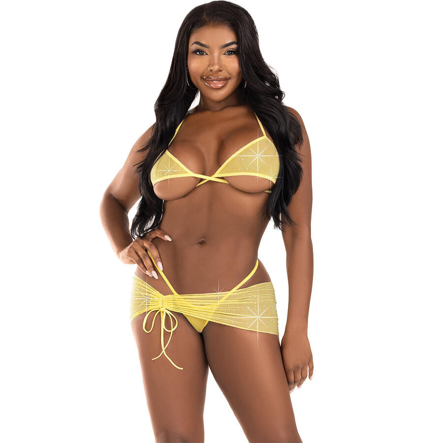 LEG AVENUE - CONJUNTO DE TRÊS PEÇAS COM DIAMANTES AMARELO M/L