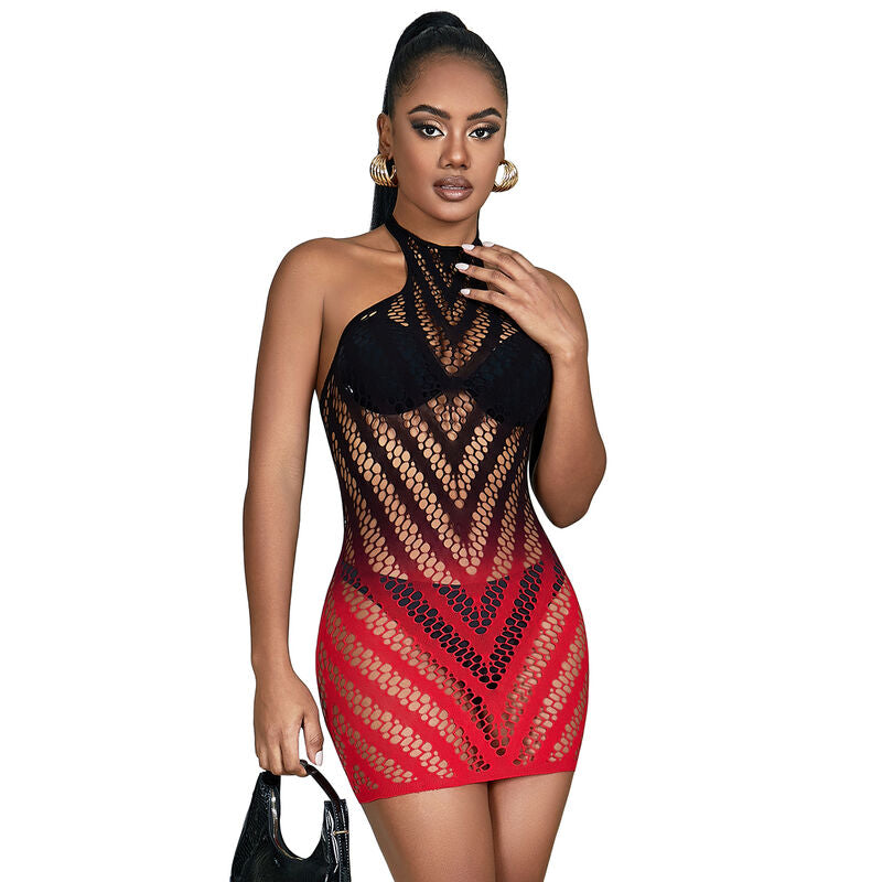 SUBBLIME - 952242 VESTIDO DE REDE ELÁSTICO GRADIENTE VERMELHO E PRETO TAMANHO ÚNICO