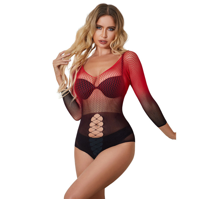 SUBBLIME - 952259 VESTIDO DE REDE ELÁSTICO MANGAS COMPRIDAS DEGRADÊ VERMELHO E PRETO TAMANHO ÚNICO