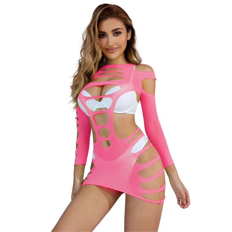 SUBBLIME - 952273 VESTIDO DE REDE ELÁSTICO MANGAS COMPRIDAS ROSA TAMANHO ÚNICO