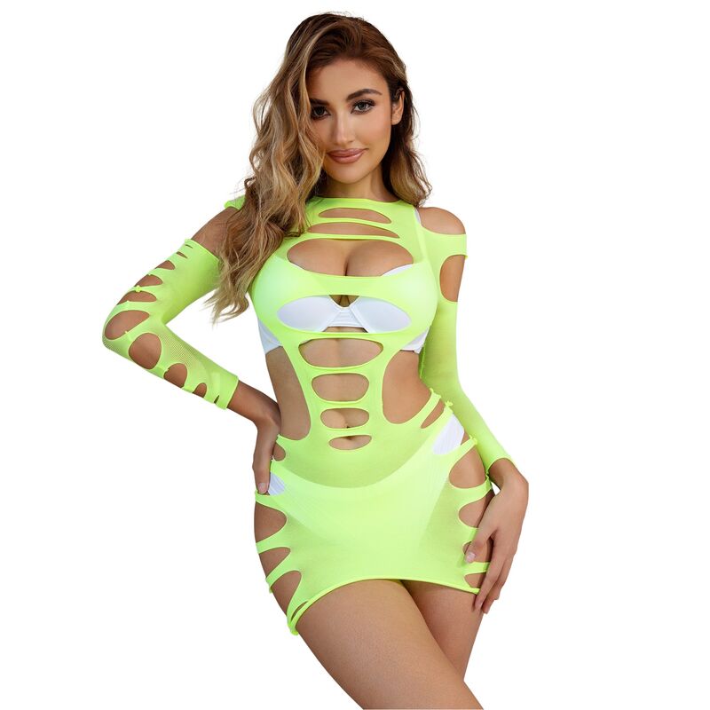 SUBBLIME - 952280 VESTIDO DE REDE ELÁSTICA DE MANGA COMPRIDA VERDE TAMANHO ÚNICO