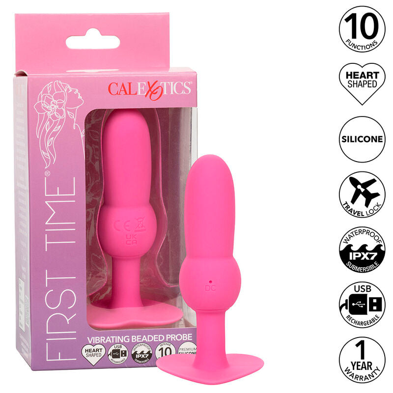 CALEXOTICS - SONDA ANAL FIRST TIME COM CONTAS, VIBRATÓRIA (10 FUNÇÕES), ROSA
