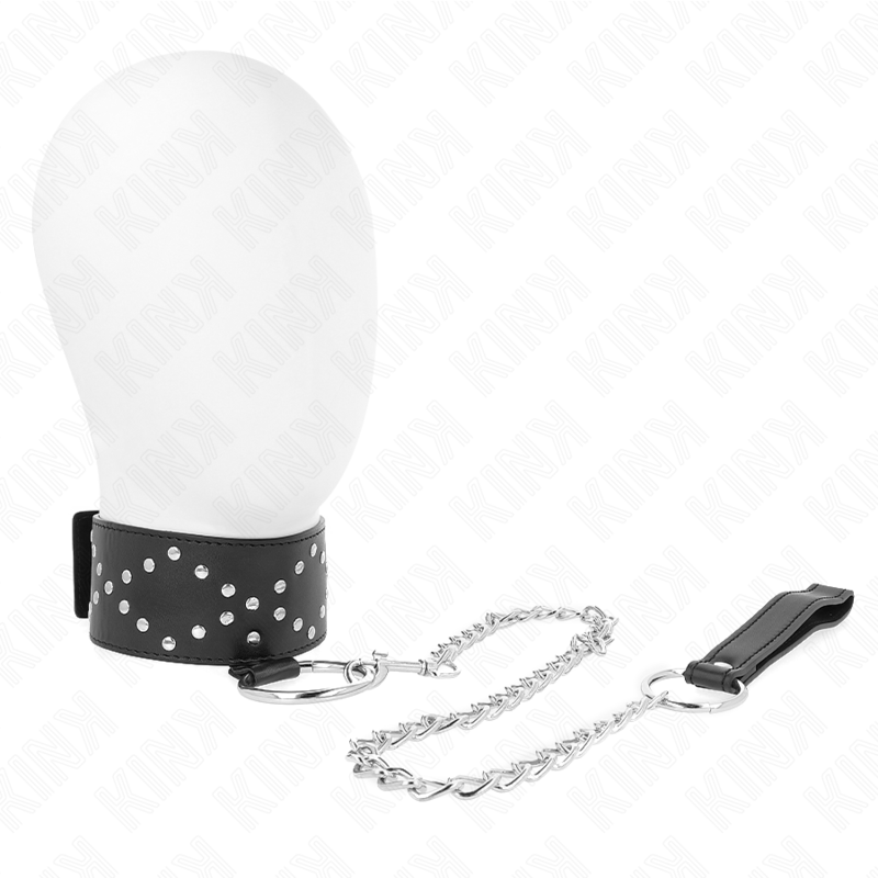 KINK - COLEIRA 65 CM COM TRELA COM ESPIGÕES PRATEADOS MODELO 3 AJUSTÁVEL 36-43 CM X 5 CM