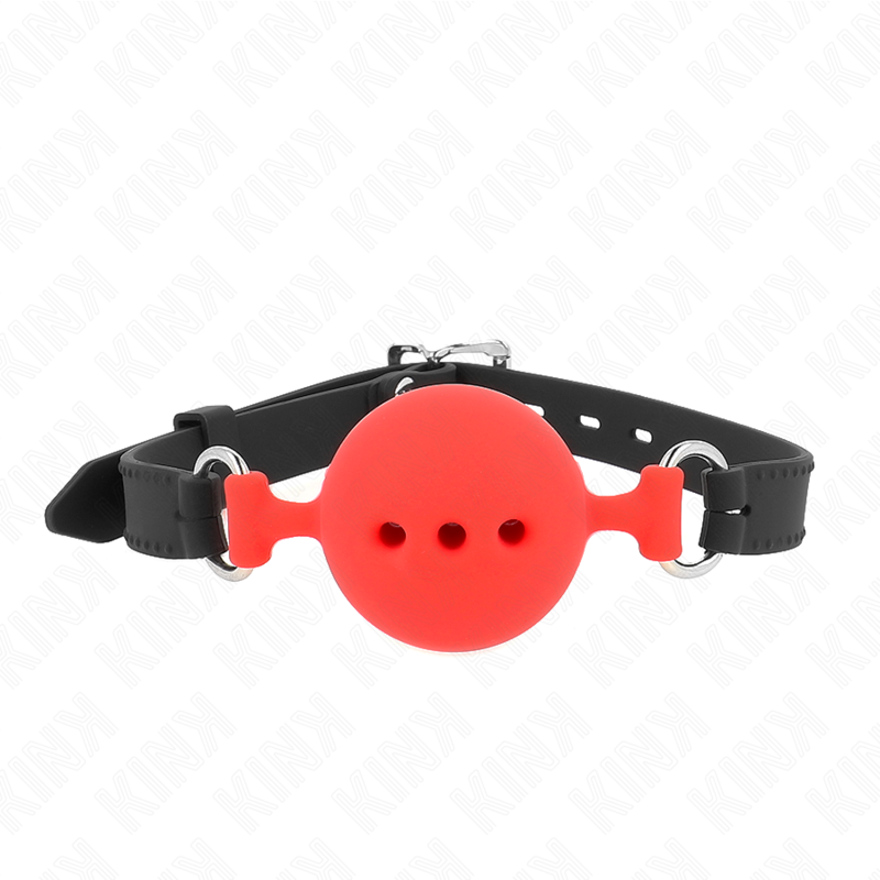 KINK - Mordaça em Silicone 55 x 2 CM COM BOLA DE 5 CM TAMANHO L VERMELHA AJUSTÁVEL 35-51 CM