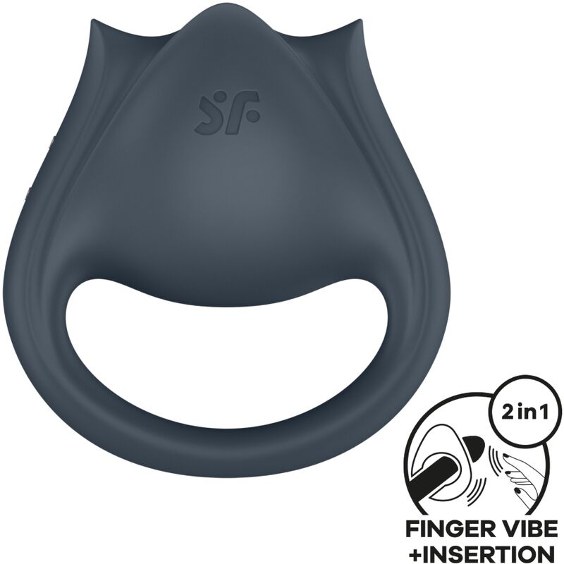 SATISFYER - PERFECT PAIR 2 MULTIVIBRADOR 2 EM 1 ANEL PENIANO E ESTIMULADOR DE DEDOS CINZENTO