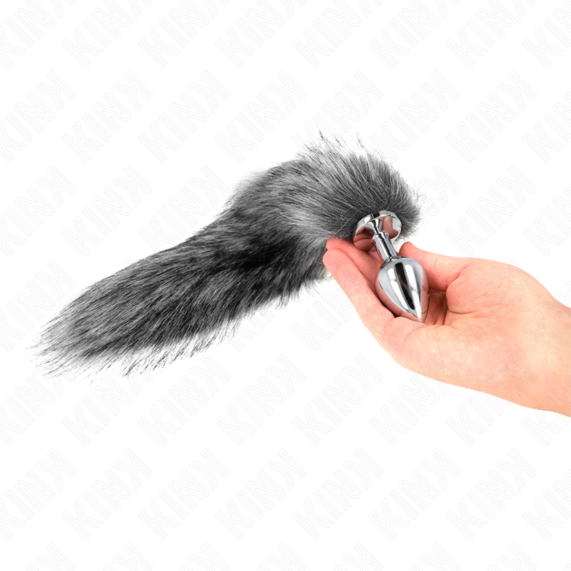 KINK - PLUG ANAL TAMANHO M 8 X 3,5 CM COM CAUDA SINTÉTICA 40 CM CINZENTA