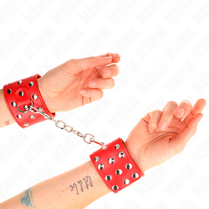 KINK - ALGEMAS DE PULSO COM FECHO DE PRESSÃO CHEIO DE REBITES VERMELHO AJUSTÁVEL 19-24 CM X 5,5 CM