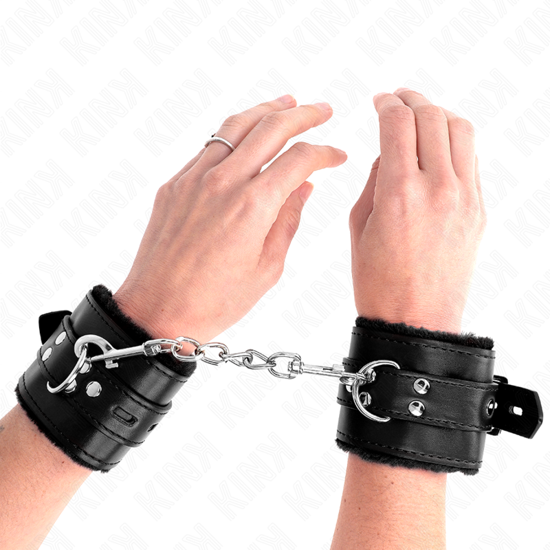 KINK - APOIOS DE PULSO FORRADOS A PELE COM FUROS QUADRADOS PRETOS E CINTO PRETO AJUSTÁVEL 17-29 CM X 6 CM