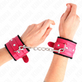KINK - APOIOS DE PULSO DUPLOS DE PELE SINTÉTICA PRETA PREMIUM COM CINTO COR-DE-ROSA FRAMBOESA AJUSTÁVEL 17-29 CM X 6 CM