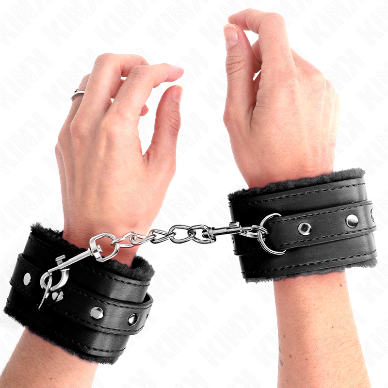 KINK - PULSEIRAS DUPLAS DE PELE PREMIUM PRETAS COM CORREIA AJUSTÁVEL PRETA 17-29 CM X 6 CM