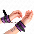 KINK - APOIOS DE PULSO DUPLOS EM PELE SINTÉTICA PRETA PREMIUM COM CINTO AJUSTÁVEL ROXO/PRETO 17-29 CM X 6 CM