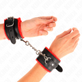 KINK - APOIOS DE PULSO DUPLOS EM PELE PREMIUM VERMELHOS COM CINTO PRETO AJUSTÁVEL 17-29 CM X 6 CM