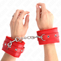 KINK - APOIOS DE PULSO DUPLOS DE PELE SINTÉTICA PREMIUM VERMELHOS COM CINTO VERMELHO AJUSTÁVEL 17-29 CM X 6 CM