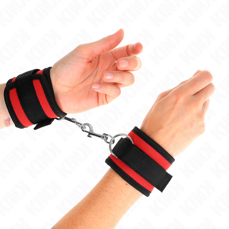KINK - PULSEIRAS DE GANCHO E LAÇO EM NYLON VERMELHO-PRETO MODELO 2 AJUSTÁVEIS 18-35 CM X 6 CM