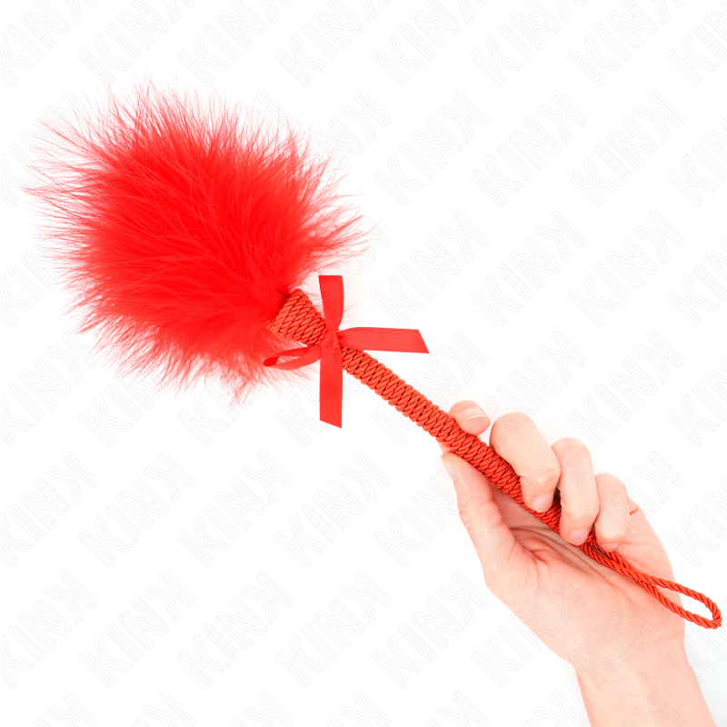 KINK - Vareta de corda de nylon com penas de cócegas e nó vermelho 25 cm