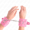 KINK - APOIOS DE PULSO FORRADOS A PELE COM FUROS QUADRADOS COR-DE-ROSA E CINTO ROSA AJUSTÁVEL 17-29 CM X 6 CM