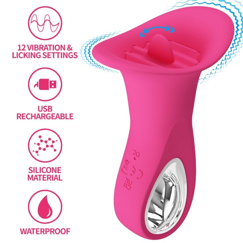 PRETTY LOVE - VIBRADOR ORAL LÍNGUA VIBRANTE CLYDE 12 VIBRAÇÕES ROSA