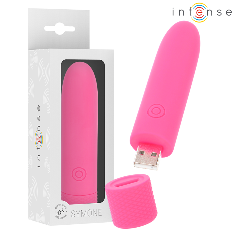 INTENSE - VIBRADOR BALA SYMONE RECARREGÁVEL USB 8 VIBRAÇÕES ROSA 10 X 2,2 CM
