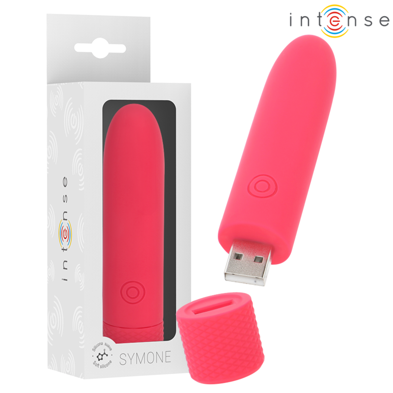 INTENSE - VIBRADOR BALA SYMONE RECARREGÁVEL USB 8 VIBRAÇÕES VERMELHO 10 X 2,2 CM
