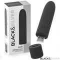 PRETO E PRATA - GERI BULLET VIBRADOR RECARREGÁVEL USB 8 VIBRAÇÕES PRETO 10 X 2,2 CM