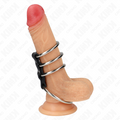 KINK - 4 ANÉIS DE PÉNIS EM METAL DE 3,7 CM A 5 CM LIGADOS POR COURO