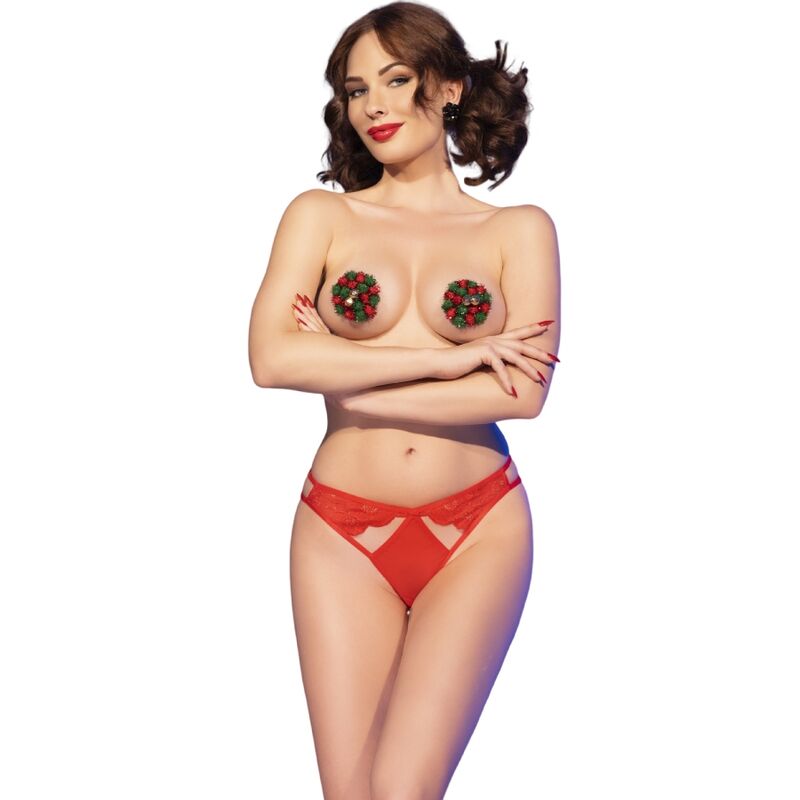CHILIROSE - CR 4839 CONJUNTO DE NATAL COBRE-MAMILOS + CUECA VERMELHA L/XL