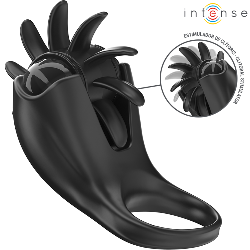INTENSE - ANEL VIBRADOR MABEL COM 10 VIBRAÇÕES E ESTIMULADOR CLITORIANO PRETO